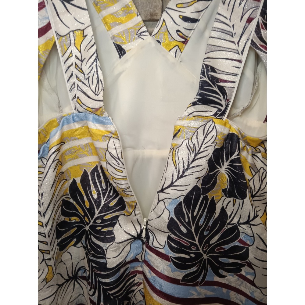 H&M Tropical Floral Leaf Striped Mini Dress Sleeveless Party Casual Women's SZ 8 - Picture 5 of 11